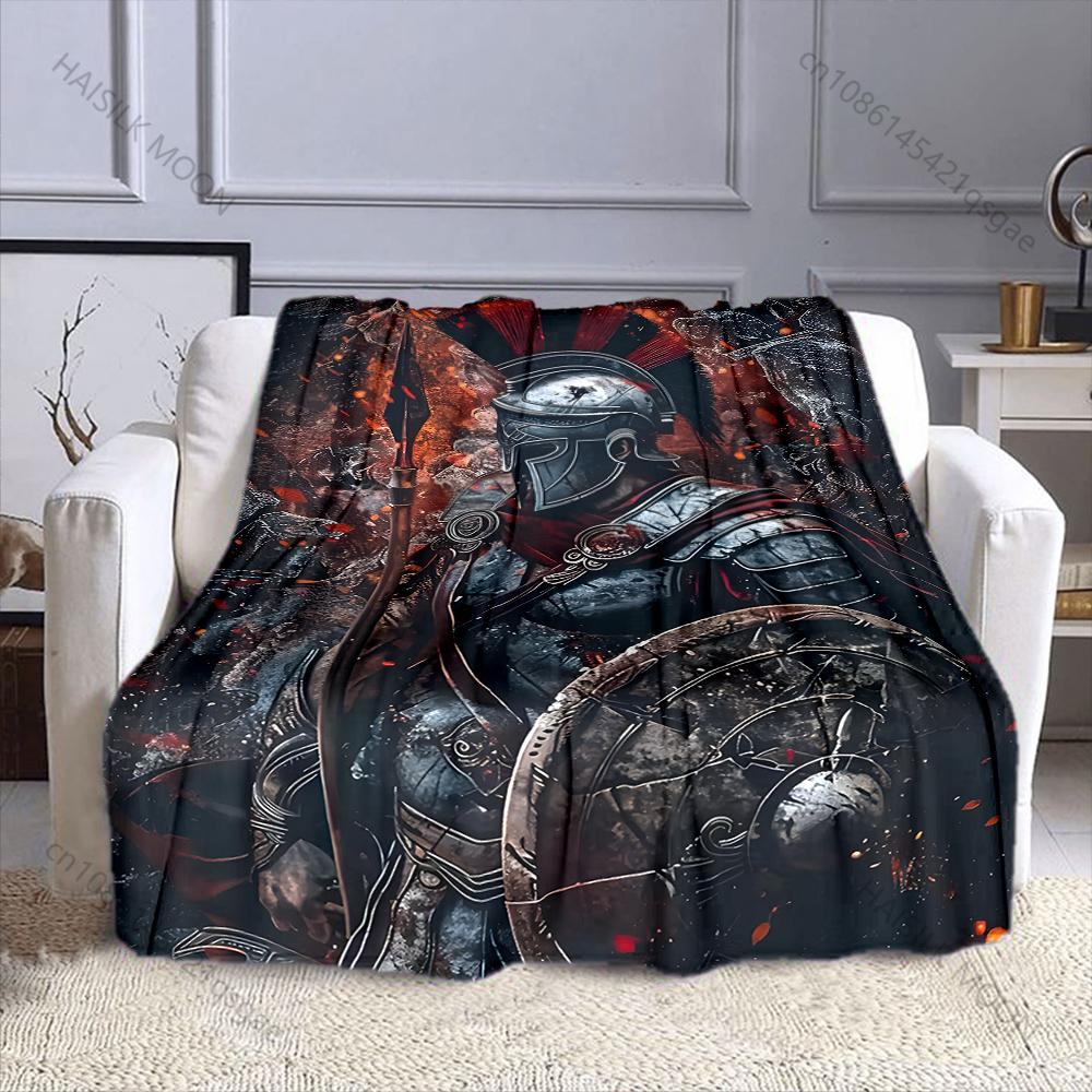 1PC Warrior, Helmet, Spear Print Adult Children Warm Blankets Home Travel Car Soft Comfortable Suitable for All Seasons