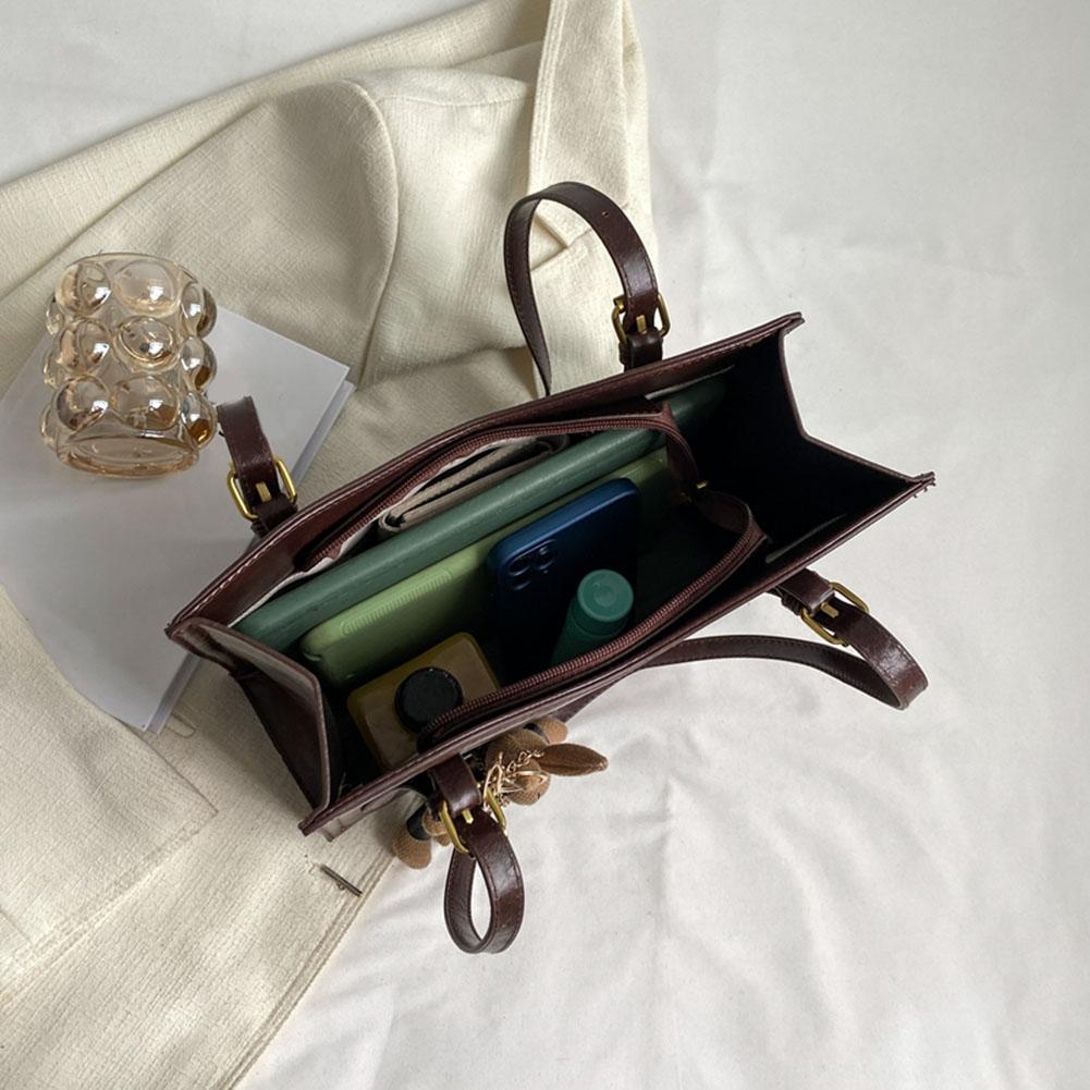 Women's Retro Handbag With Pendant Tote Handbag Large Capacity Fashion Shoulder Bag Ladies Travel Handbag Solid Color Bags
