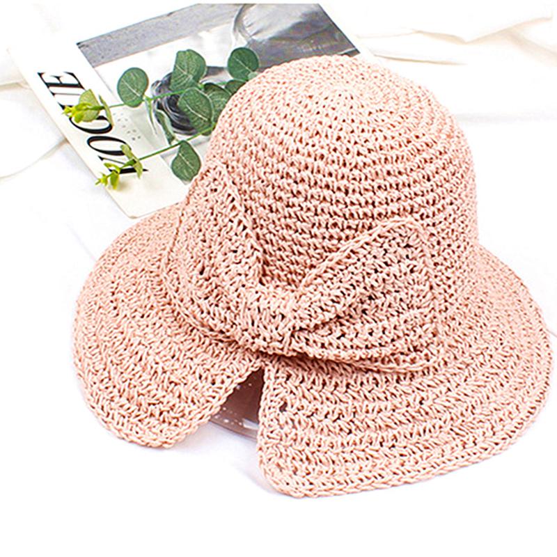 1Pcs Bow Sun Hat Wide Brim Floppy Summer Hats For Women Beach Panama Straw Dome Bucket Hat Mountaineering Hat