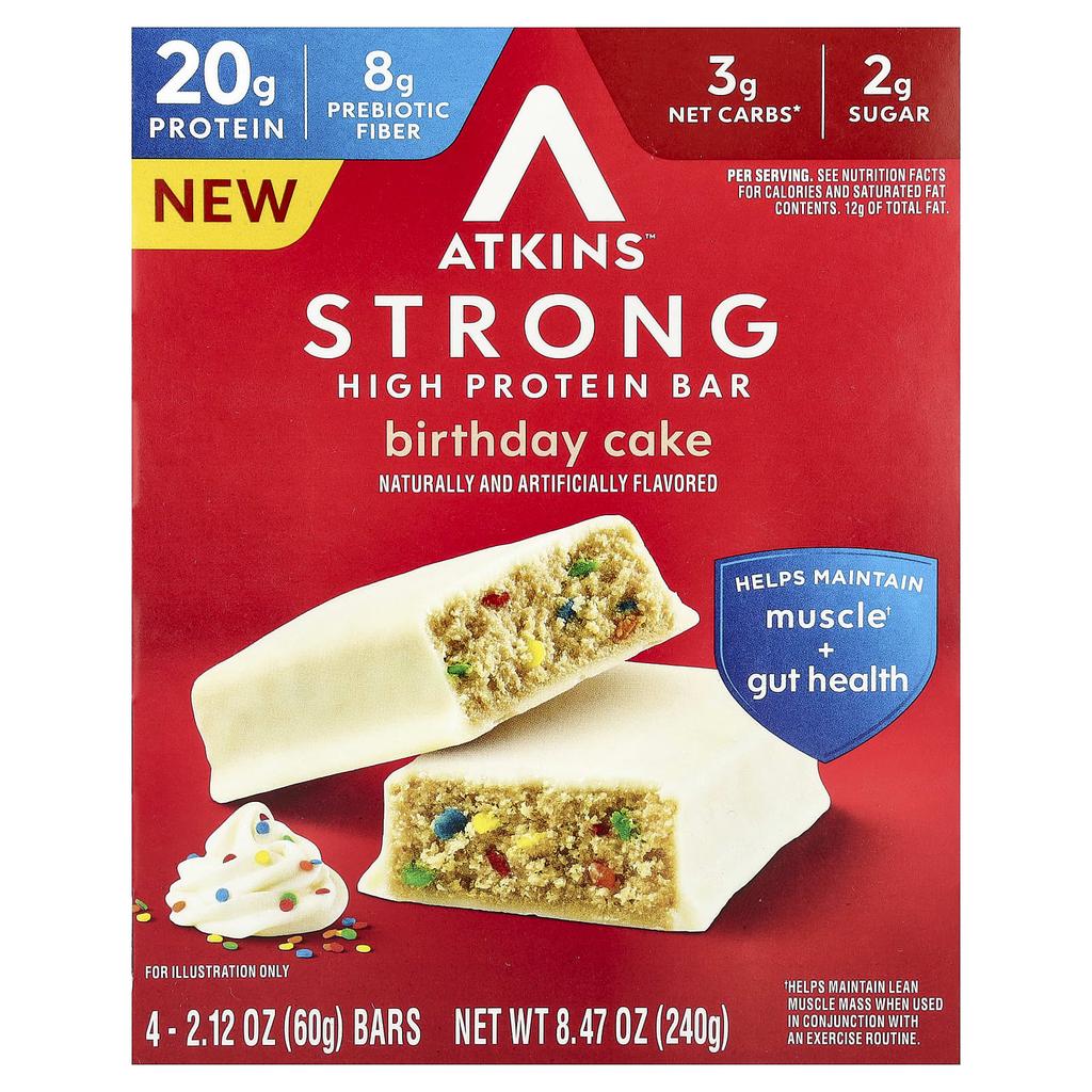 Powerful High Protein Bar, Birthday Cake, 4 Bars, 60G (2.12Oz) Each
