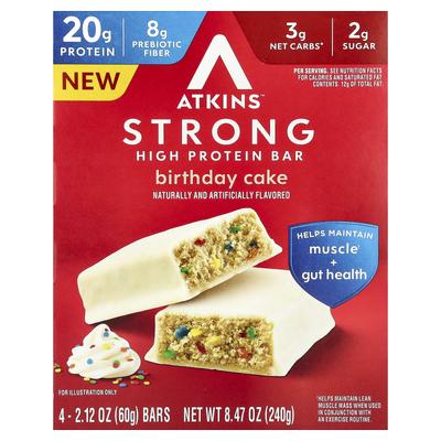 Kraftvoller High Protein Riegel, Geburtstagskuchen, 4 Riegel, 60G (2,12 Unzen) Jeder