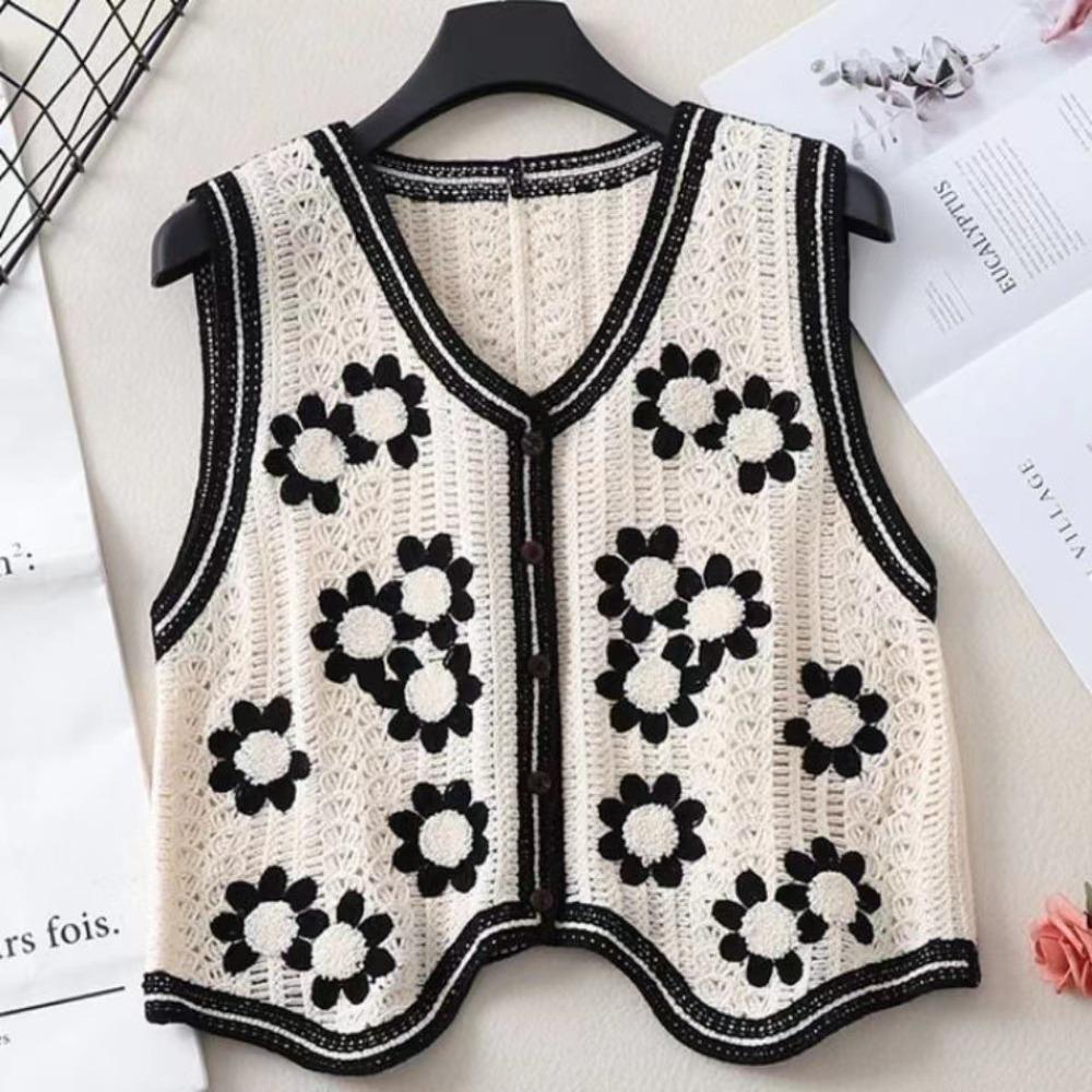 

Fashion Button Front Crochet Waistcoat Sleeveless Boho Style Front Top Vest Beach Cover-up Summer Wear One Size