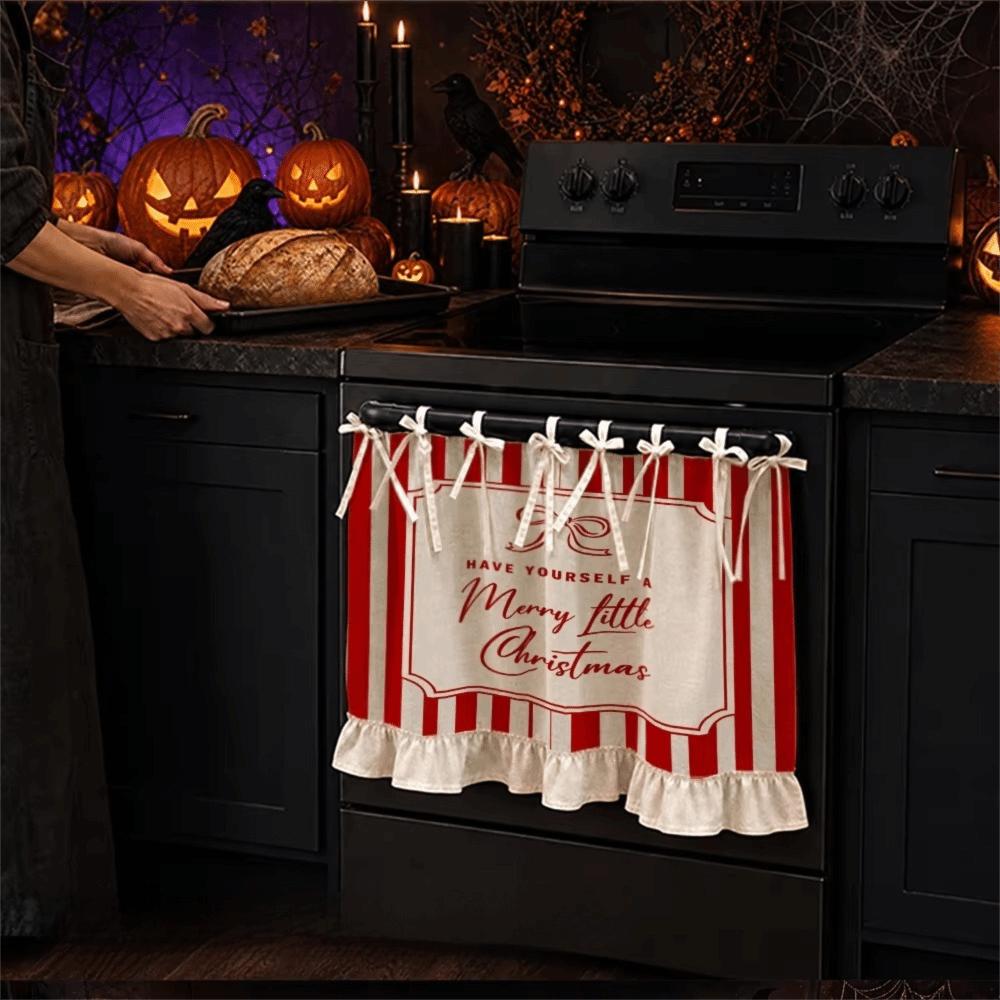 Decorative Kitchen Stove Curtain Lace-up Design Cabinet Curtain Christmas Oven Curtain Partition