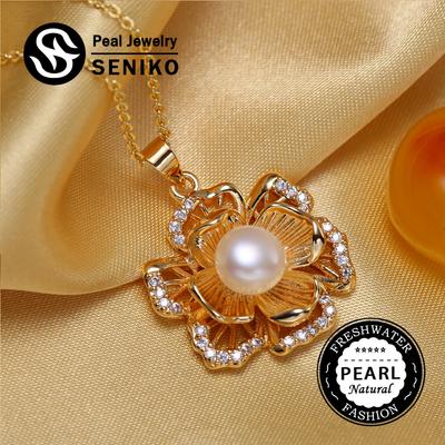 SENIKO Collane di perle barocche di grandi dimensioni d'acqua dolce naturale per donna Ciondolo con zirconi cubici di fiori alla moda con catena regalo di compleanno
