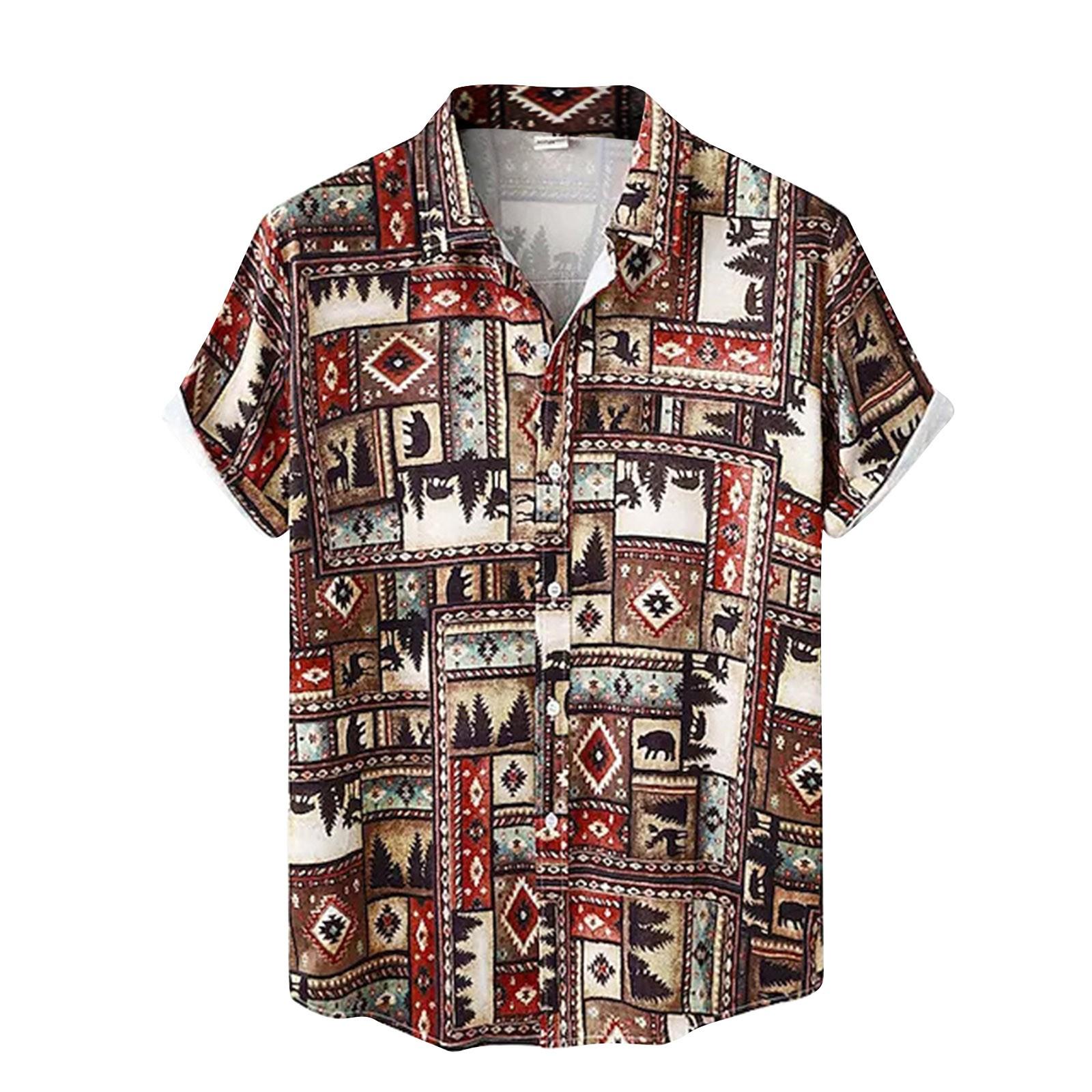 

Мужские гавайские богемные рубашки с карманами и короткими рукавами с лацканами XL хаки