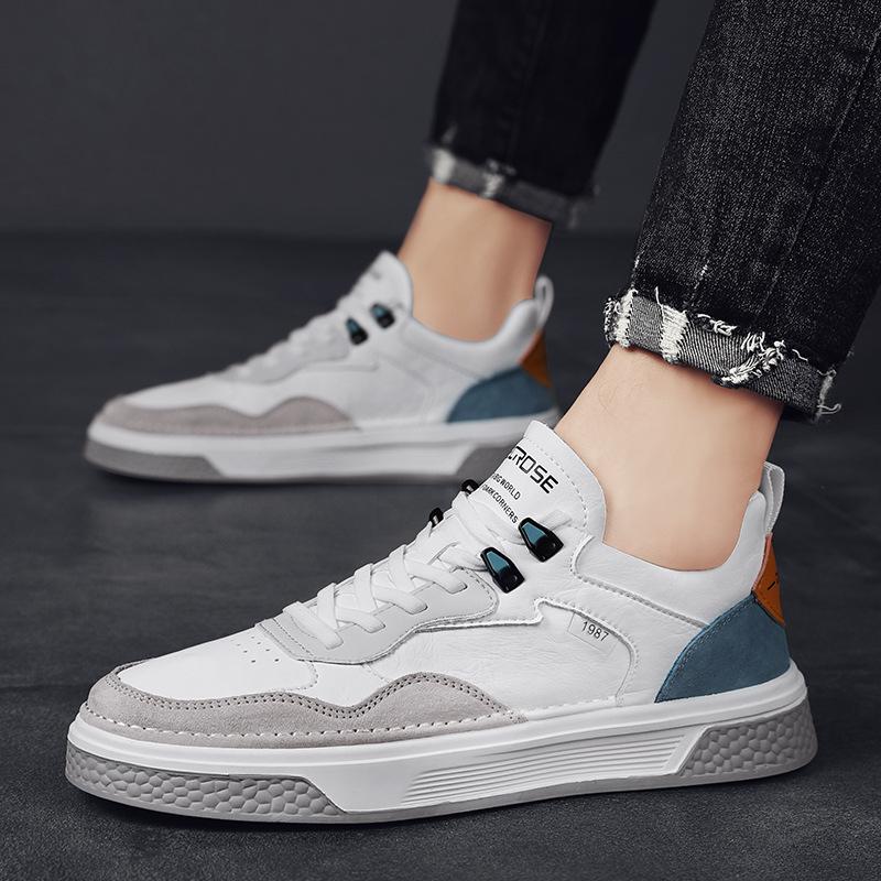 New Men Genuine Leather Casual Shoes for Man Autumn Flats Skateboard Shoes Youth Street Cool Patchwork Sneakers