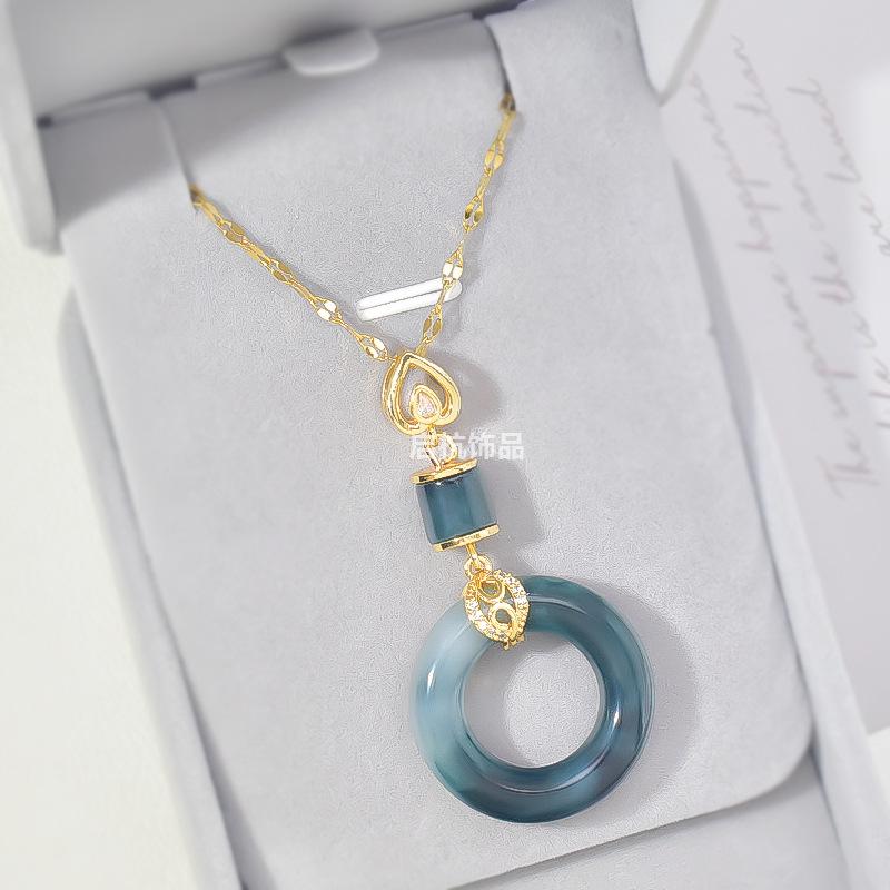 Ping An Buckle Necklace Women'S Design Premium Hetian Jade Pendant Retro Versatile Accessories