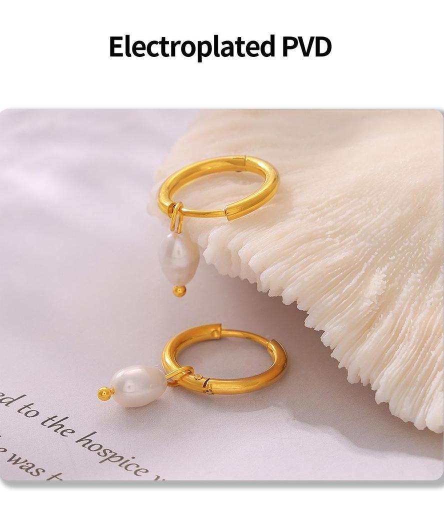 Korean-Inspired Natural Freshwater Pearl Earrings, 18K Gold-Plated Titanium Steel, Simple and Versatile for Women