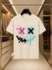 2026 New Arrival 100 Cotton Tshirt Twotone Splash Ink Cross Eye Grin Face Print American Street Crew Neck Casual Tee