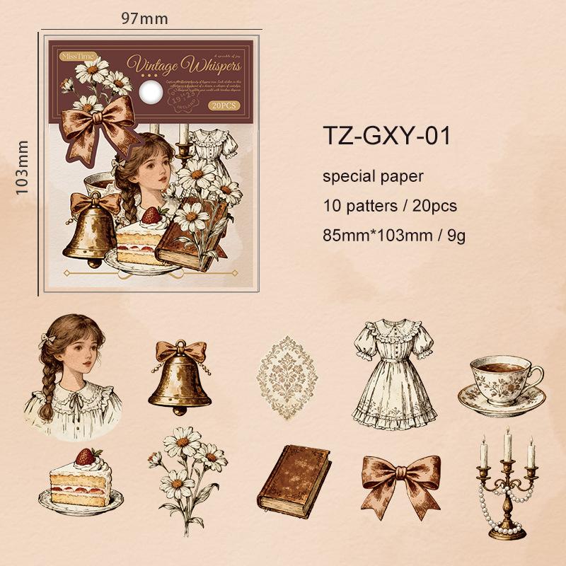 Retro Whisper Series Vintage Flower Girl Character Landscape Sticker Creative DIY Journal Material Collage Stationery
