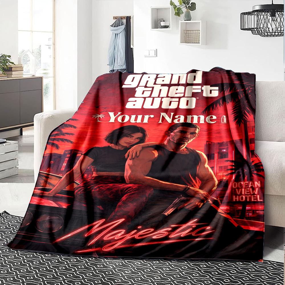 Grand Theft Auto Customize Text Blanket Gift Personalized Blanket Soft Warm Cozy Throw For Office Chair Livingroom Bed Sofa Four Seasons Universal