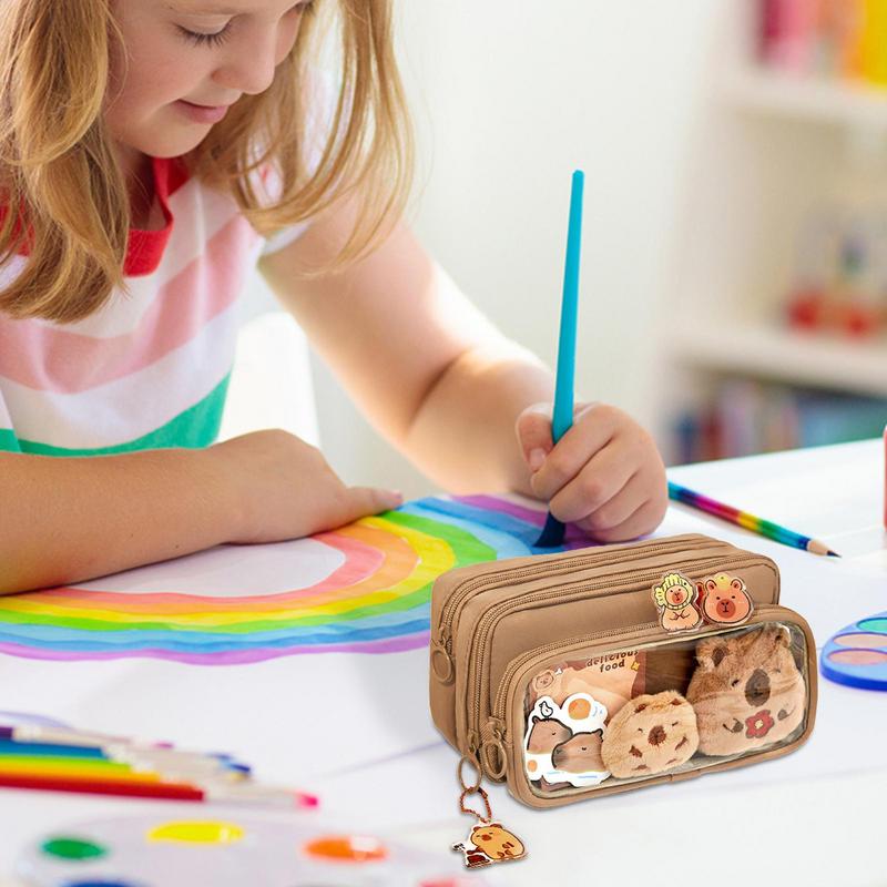 Pencil Bag Pen Storage Bag Capybara Print Cute Pencil Pouch With 10 Compartments for Office Students Organizer School Stationery