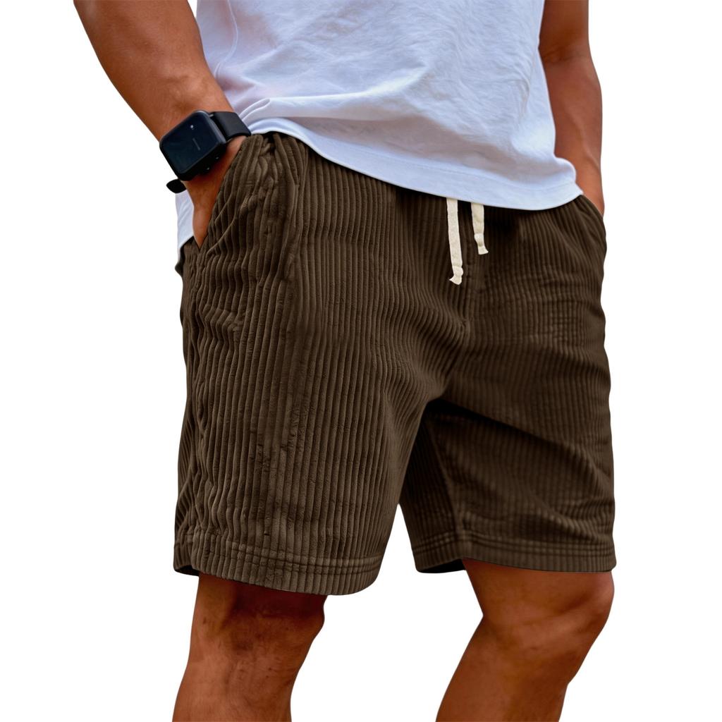 Men's Casual Shorts With Elastic Waist Drawstring And Corduroy Fabric, Stylish Design