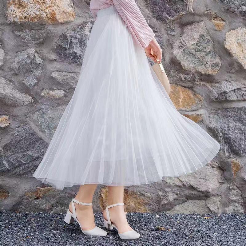 2023 Spring/Summer High-Waist Mesh Pleated Midi Skirt