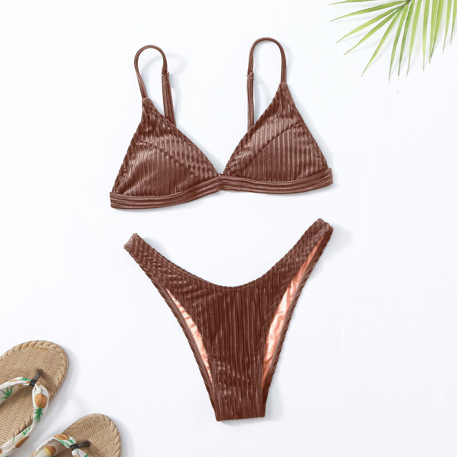 

Сексуальный трехточечный купальник в небольшую полоску с разрезом, бикини