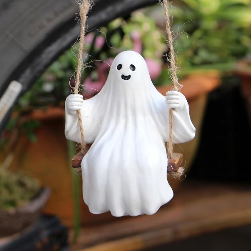 Halloween Decor Swing Ghost Figurines Resin Statues Sculptures Hanging Ornaments