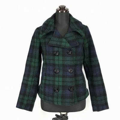 Made In USA FIDELIT Short Wool Peacoat Outerwear Women S Green Checkered America Imex(USED)