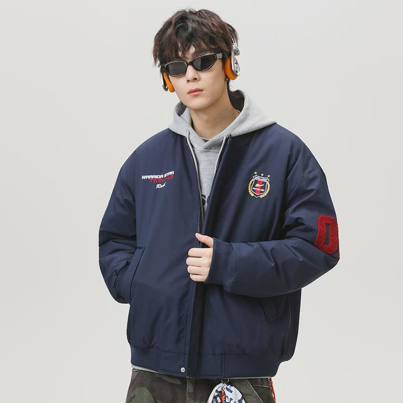 Warrior/Back Pull Embroidered Baseball Collar Cotton Jacket