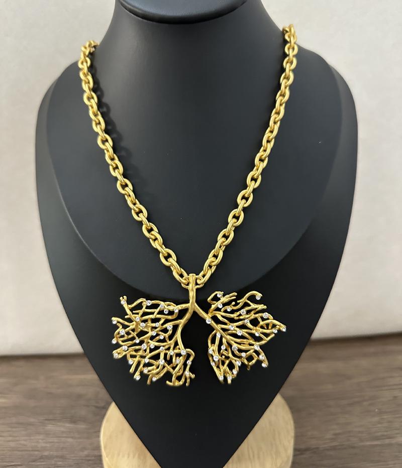 

Tooxika French Vintage Luxury Niche Abstract Tree Branches Heart Veins Diamonds Necklace Fashion Long Jumper Chain золотой