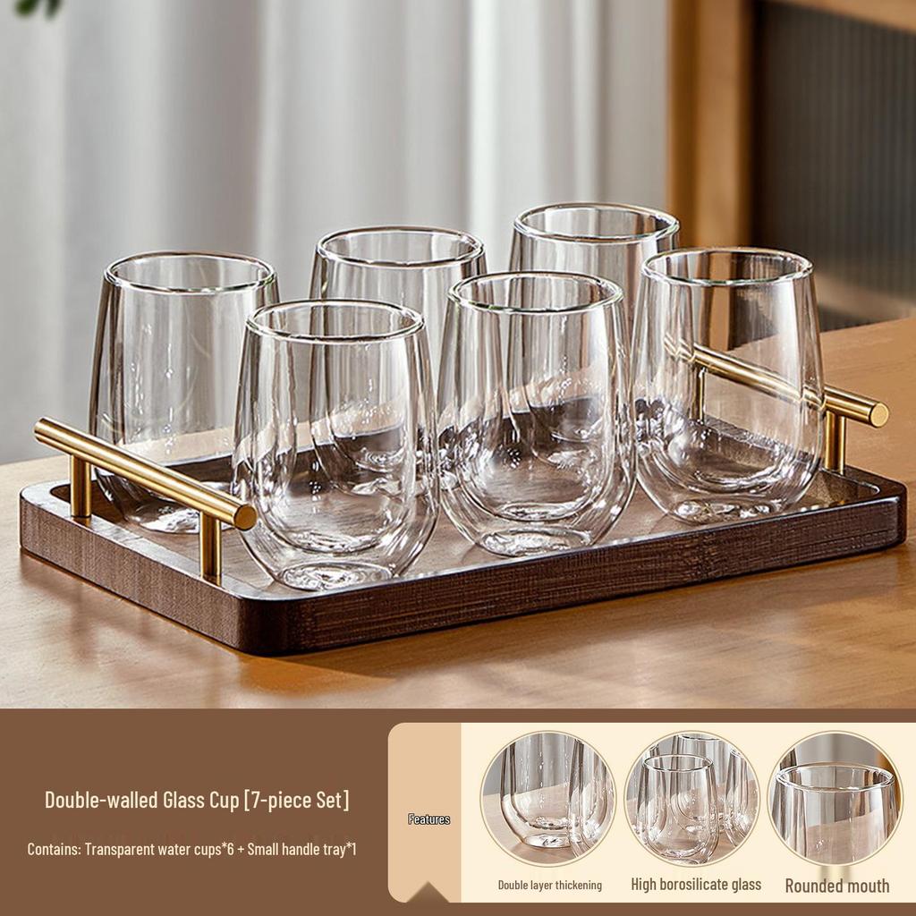 Insulated Double-Layer Glass Tea Cup Set: High-Temperature Resistant, Anti-Scald, Large Capacity for Home & Guest Use