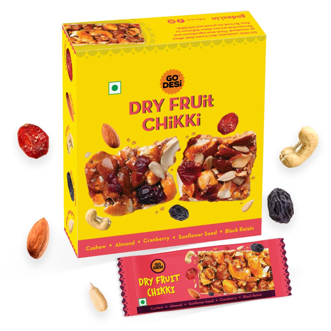 

GO DESi - Dry Fruit Chikki | Dry Fruit Bar | Indian Mithai | Gajak | Sweets Gift Pack | 168 grams | Pack of 6 Pieces