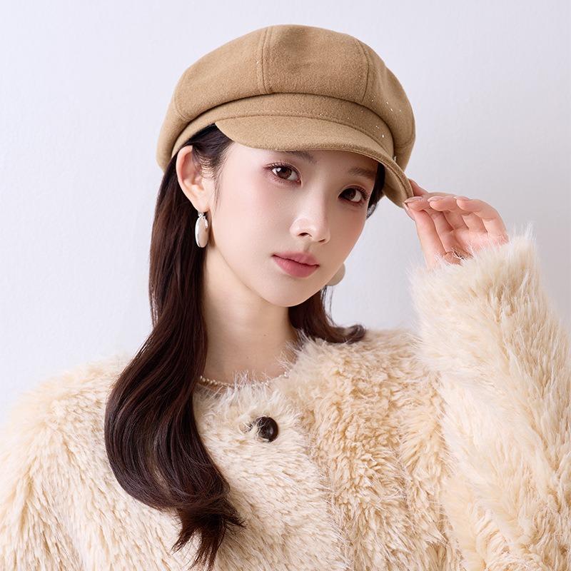 Autumn Winter Warm Versatile Newsboy Hat Wide Brim Octagonal Hat