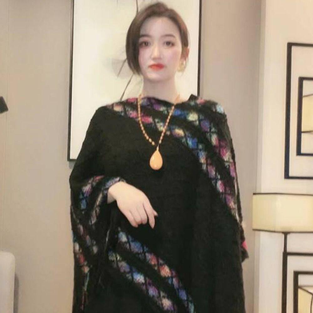 Winter Warm Rhombic Stripe Tassel Shawl Imitation Cashmere Knitting Wraps  Women Fashion