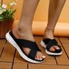 Women's Summer New Flyknit Cross-Strap Slippers Flat Wedge Fish-Mouth Thick-Soled Plus-Size