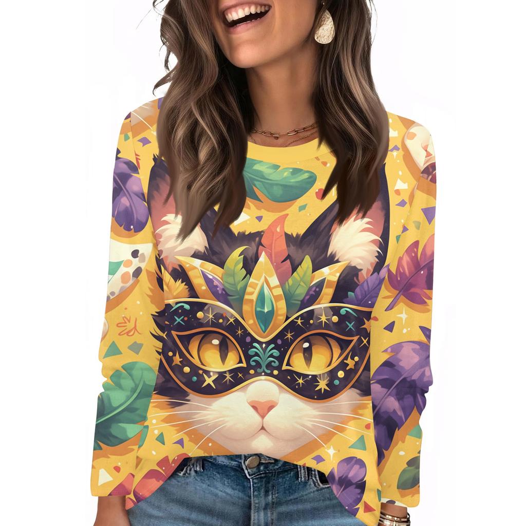 Long Sleeve Shirts For Women Cute Print Graphic Tees Blouses Casual Plus Size Basic Tops Pullover