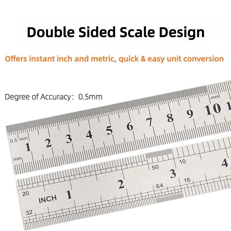 Double Sided 15-50cm/6-20in Thicken Stainless Steel Ruler Suitable for Crafting Drafting Architectural Projects and Woodworking