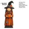 Solid Wood Halloween Crafts Vintage Wooden Witch Figurine, Statues with Ornaments Broom Pumpkin Black Cat, Fall Farmhouse Tabletop Decorations