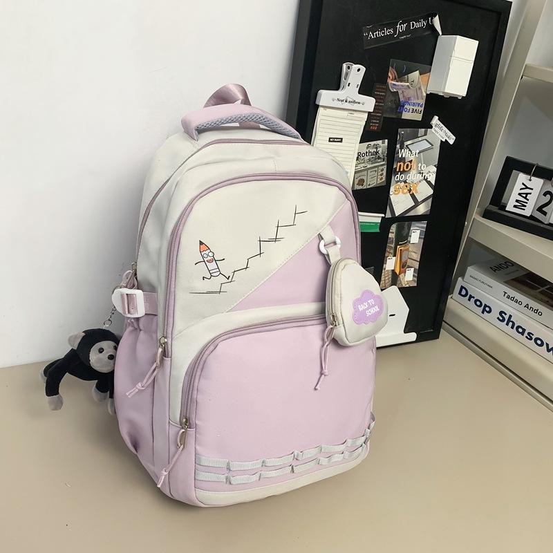 Schoolbag schoolbag female junior high school student college student backpack large capacity versatile contrasting splicing ins couple backpack