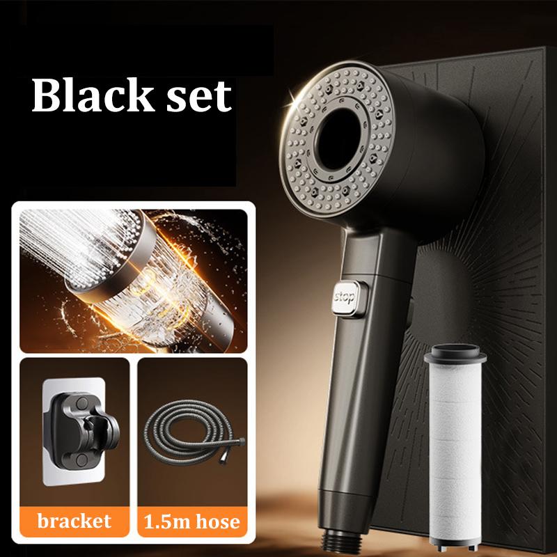 Five-speed Filter Super-pressurized Shower Head Handheld Hollow Large Water Outlet Bathroom Shower Head Set
