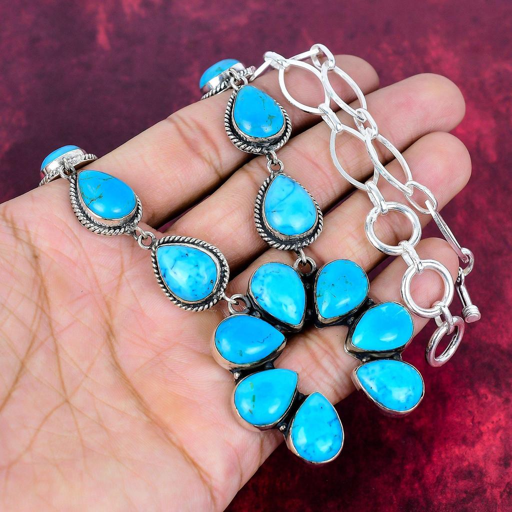 Sleeping Beauty Turquoise Necklace 925 Solid Sterling Silver Adjustable Chain Necklace Gift For Women, Handmade Gemstone Jewelry Necklace