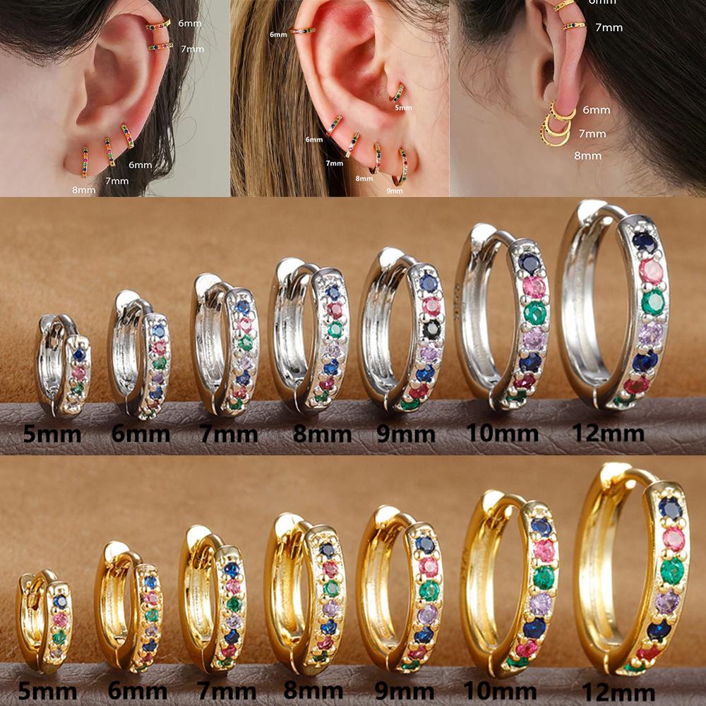 Tuiying003 Women's Stainless Steel Colorful Cubic Zirconia Huggie Minimal Hoop Earrings For 5Mm-12Mm Round Circle Earring Piercing Jewelry