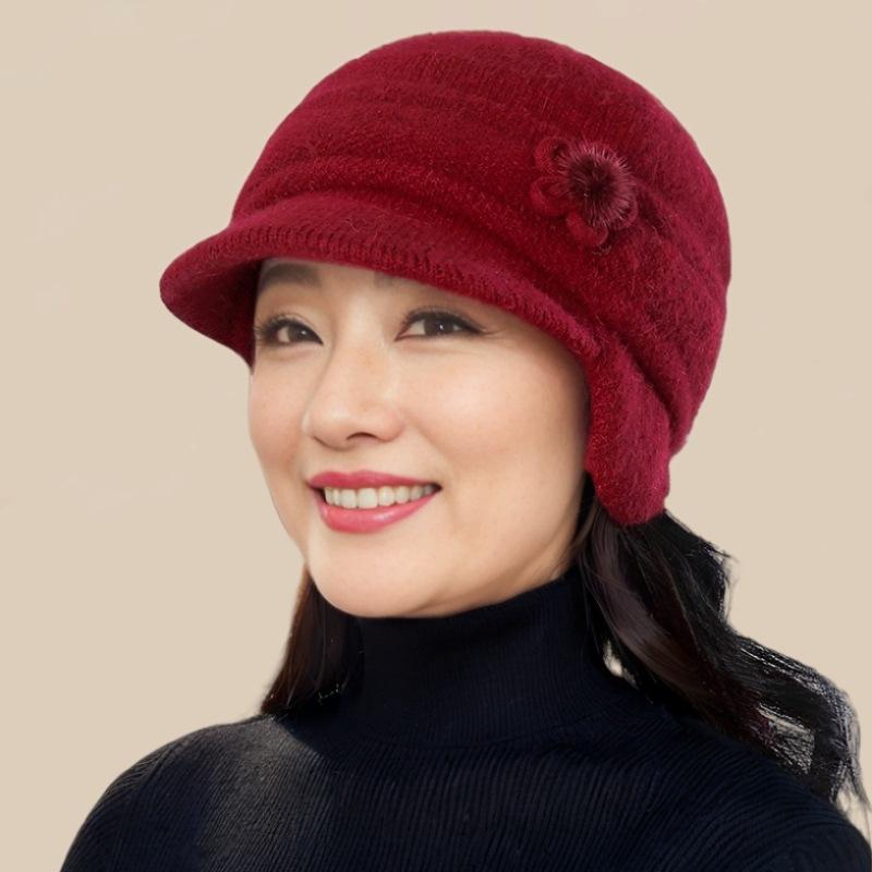 Women's Winter Velvet-Lined Wool Hat with Ear Protection – Fashionable and Warm Knitted Design for Middle-aged and Elderly