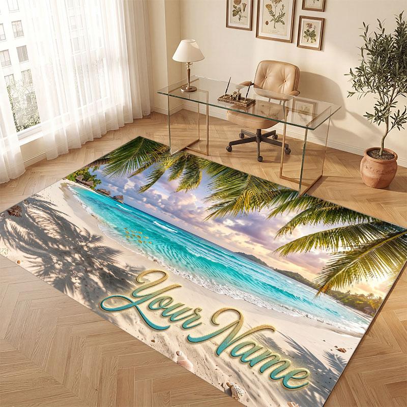Octopus Sea Life Theme Crystal Velvet Floor Rug Personalized Custom Name Text Warm Carpet Home Decoration
