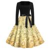 Women's Casual Vintage Dress with Square Neck and Christmas Print for Holiday Party