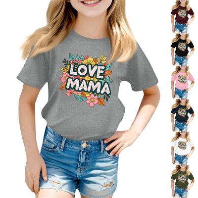 Moda infantil diária estampada gola redonda manga curta camiseta casual top
