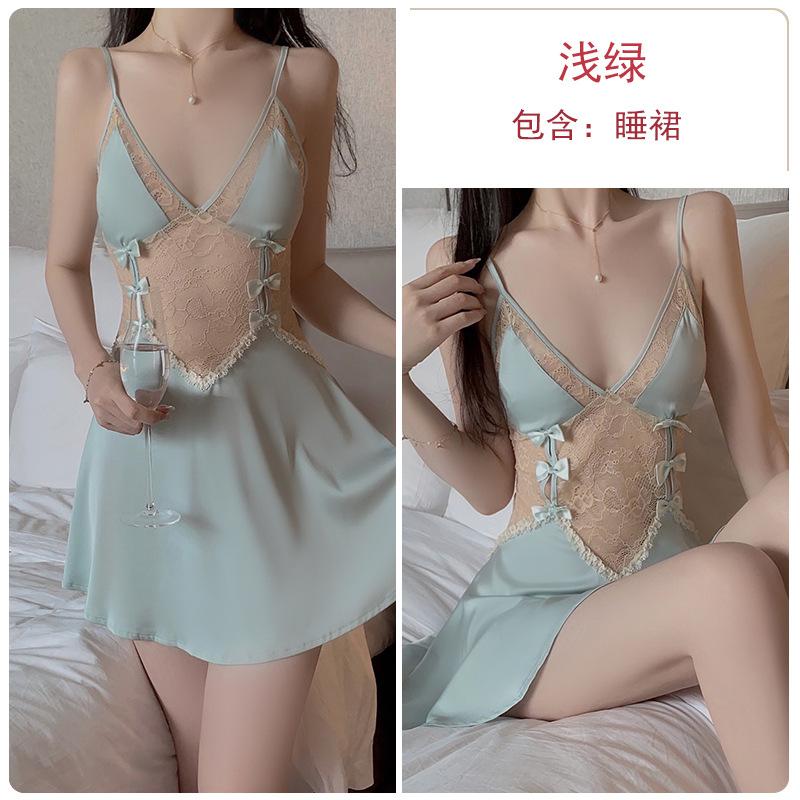 Women's Lace Sheer Deep V Push Up Padded Sleep Dress with Robe Lounge Set