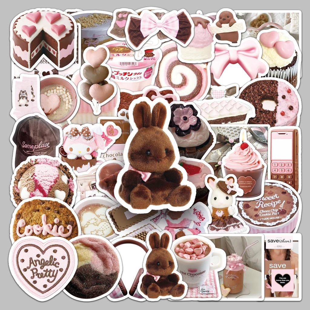 50 Pink & Brown Retro Korean-Style Stickers: Perfect for DIY Journals, Notebooks, and Water Bottles
