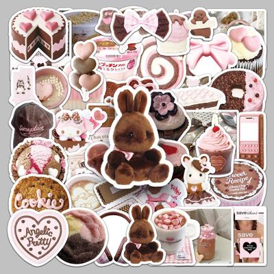 50 Pink & Brown Retro Korean-Style Stickers: Perfect for DIY Journals, Notebooks, and Water Bottles