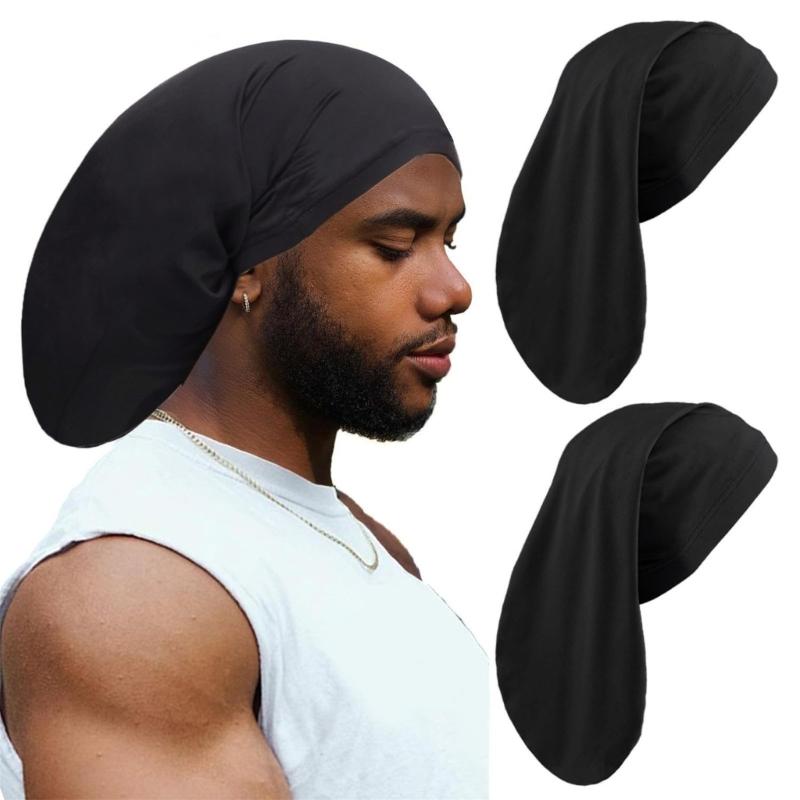 Long Tail Hair Wrap Caps for Men Soft Polyester Head Wrap Quick Drying Towel Turban Hat for Dreadlocks Various Hairstyles