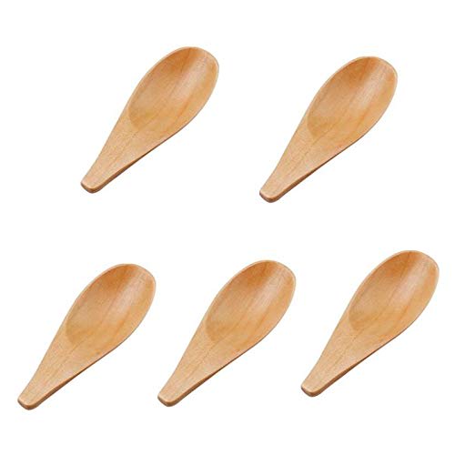 Pelsieur 5-Piece Mini Wooden Condiment Spoon with Short Handles for Coffee, Loose Tea, Milk Powder, Spices, and More