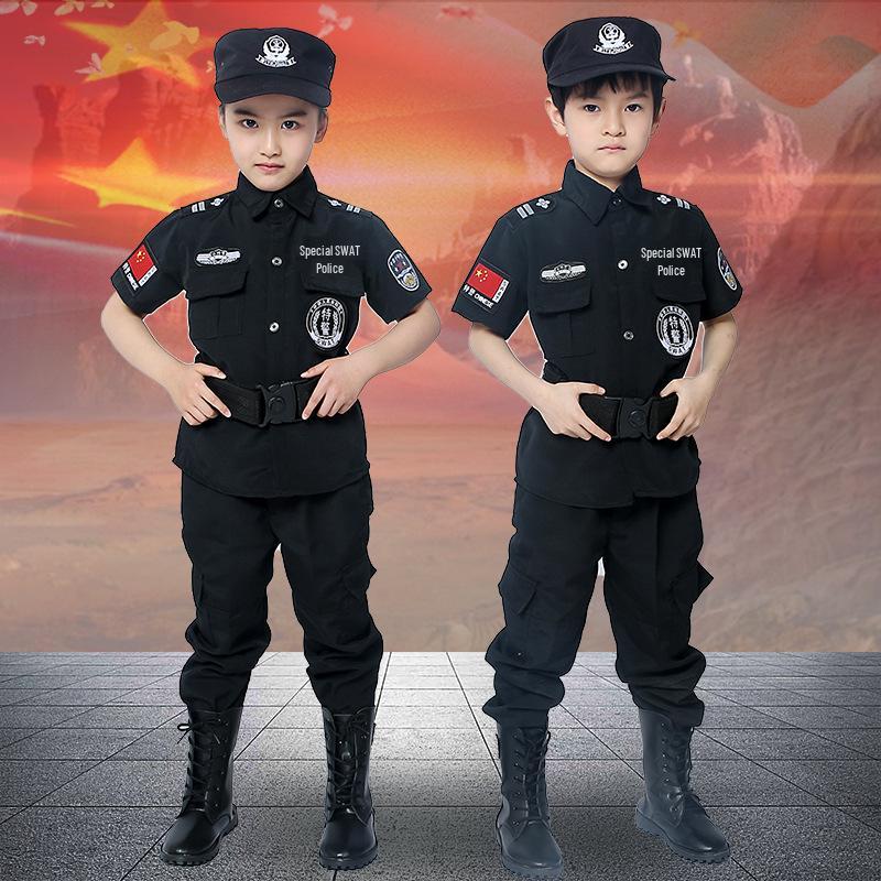 Kids' Police Uniform Costume Set: Little Officer Special Forces Black Cat Sheriff Outfit for Photography & Performance