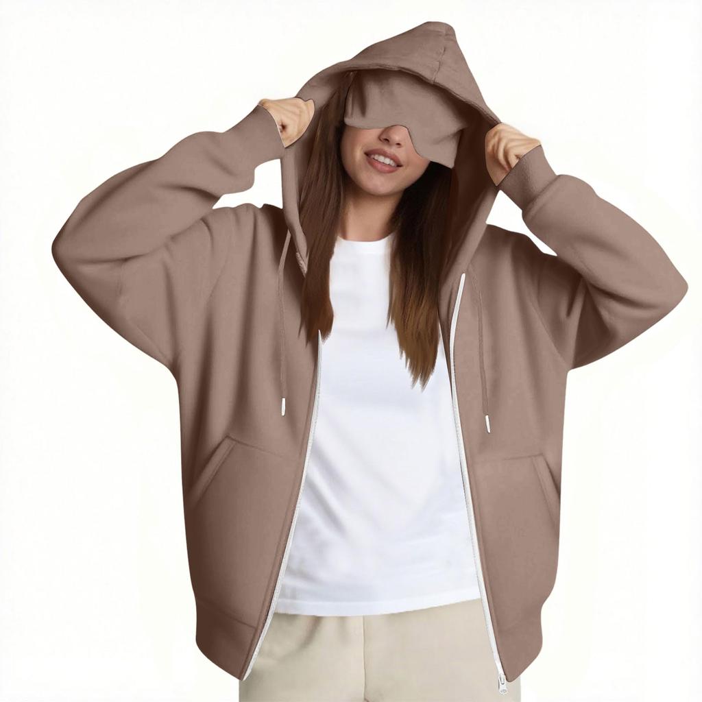 Moda Feminina Casual Manga Longa Cor Sólida Moletom com Capuz Tops