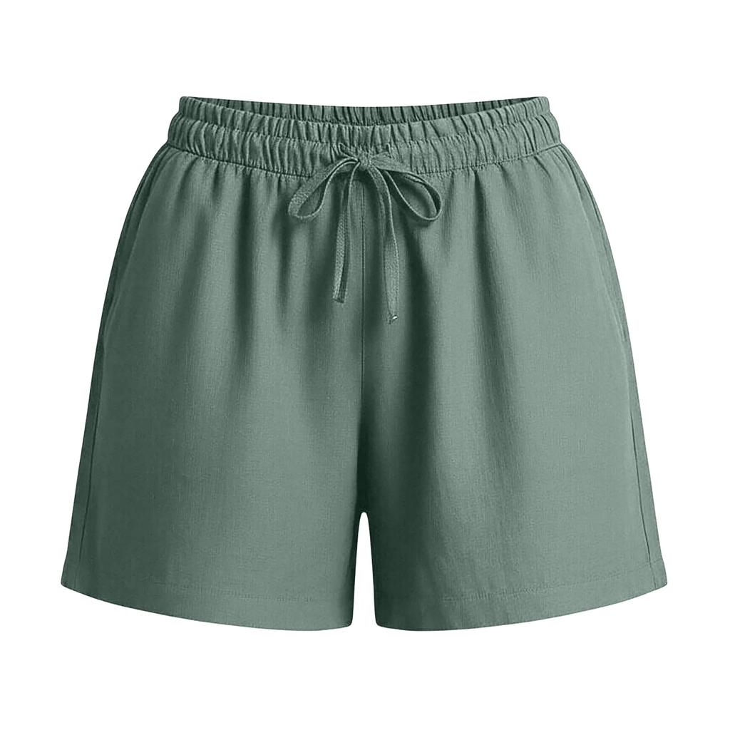 Women Drawstring Waist Cotton Linen Shorts with Pockets Casual Loose Fit Summer Beach Shorts with Back Pocket