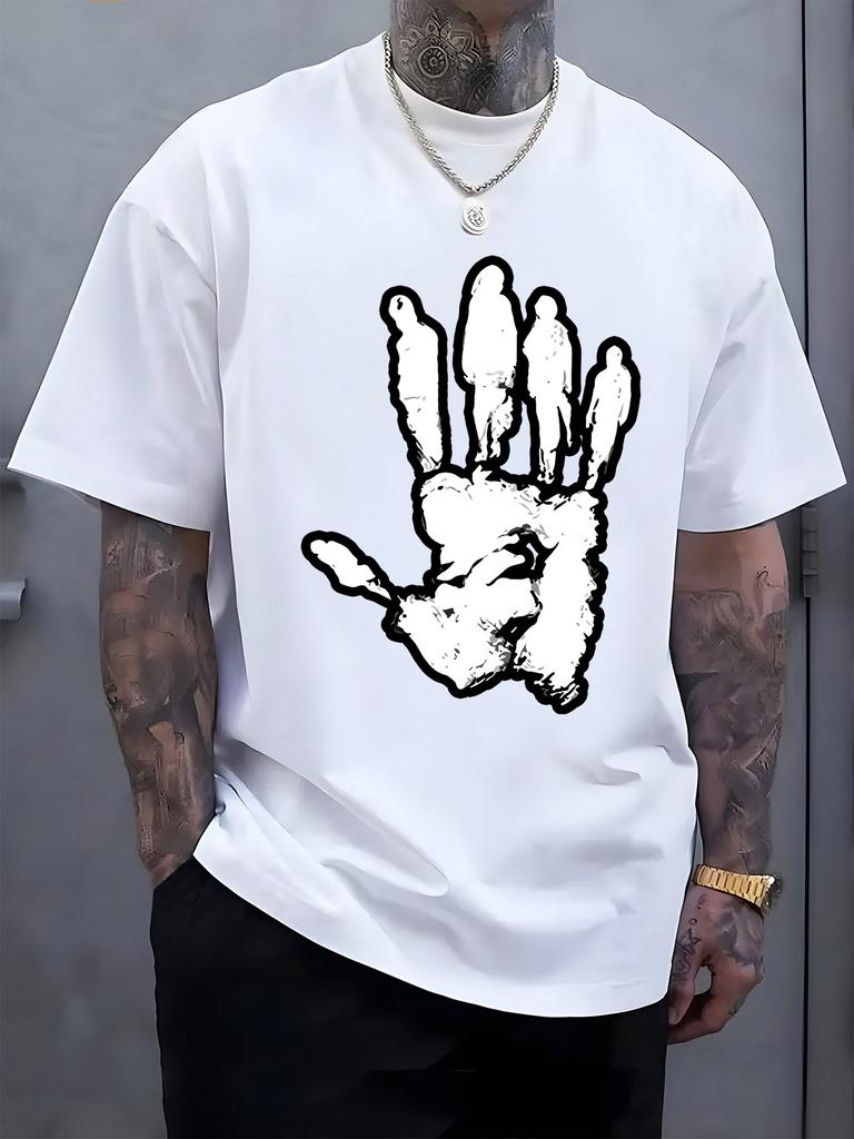 European Size Palm Silhouette Print Men'S Shirt, Casual Short Sleeve Crew Neck T-Shirt for Summer And Spring, Men'S Summer Outdoor Apparel