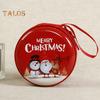 Children's Coin Purse Round Christmas Coin Pouch with Cartoon Pattern Zipper Closure Coin Case with Lanyard for Kids Coins Cash Keys Candies