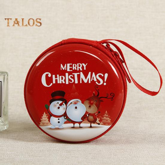 Children's Coin Purse Round Christmas Coin Pouch with Cartoon Pattern Zipper Closure Coin Case with Lanyard for Kids Coins Cash Keys Candies